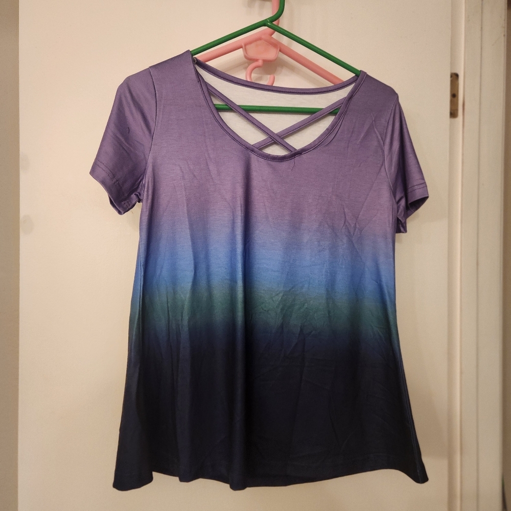 Ombre Purple and Blue Short Sleeve Top